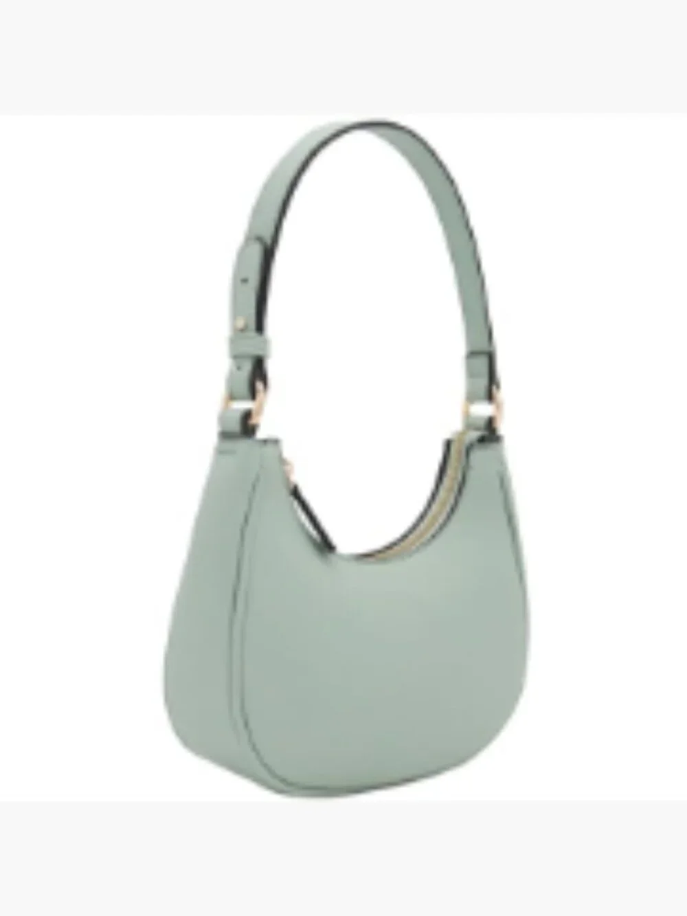 Faux Leather Crescent Shoulder Bag, Zipper Closure, Adjustable Strap, Mint
